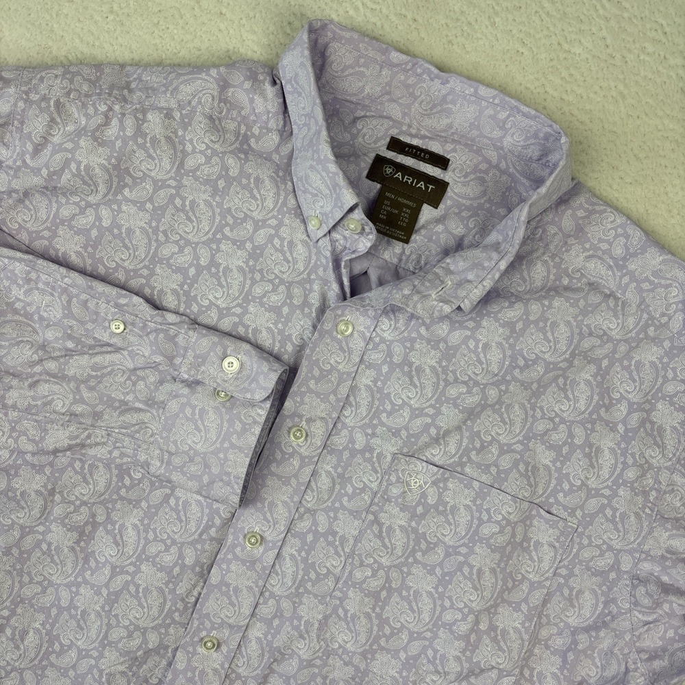 ARIAT Murray Fitted Long Sleeve Mens Button-Down Shirt 2XL Purple Paisley Print